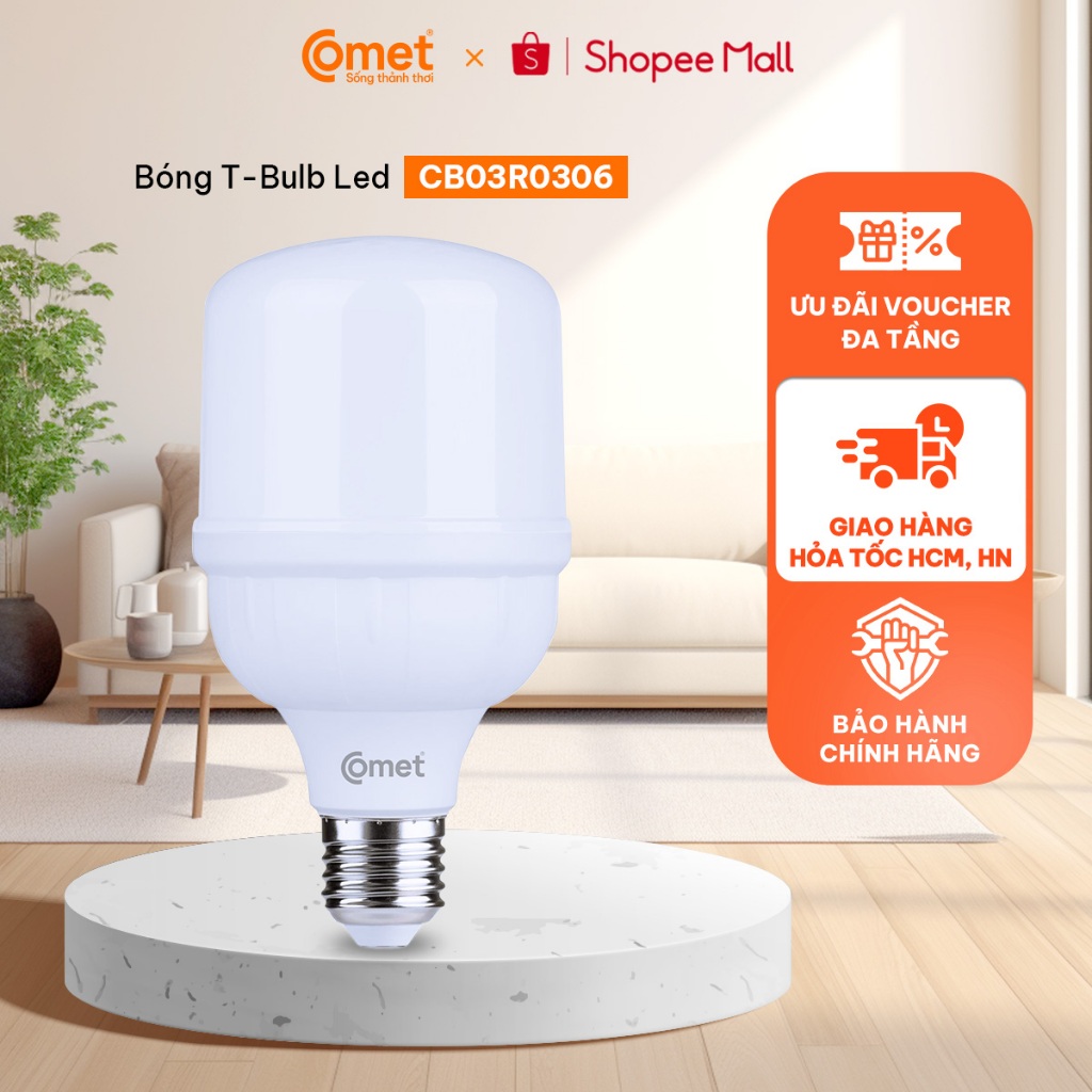 Bóng Led Bulb Comet ReBel CB03R030,  Công Suất Lớn 30W, Tiết Kiệm Điện, Có 2 Màu Ánh Sáng Trắng/Vàng