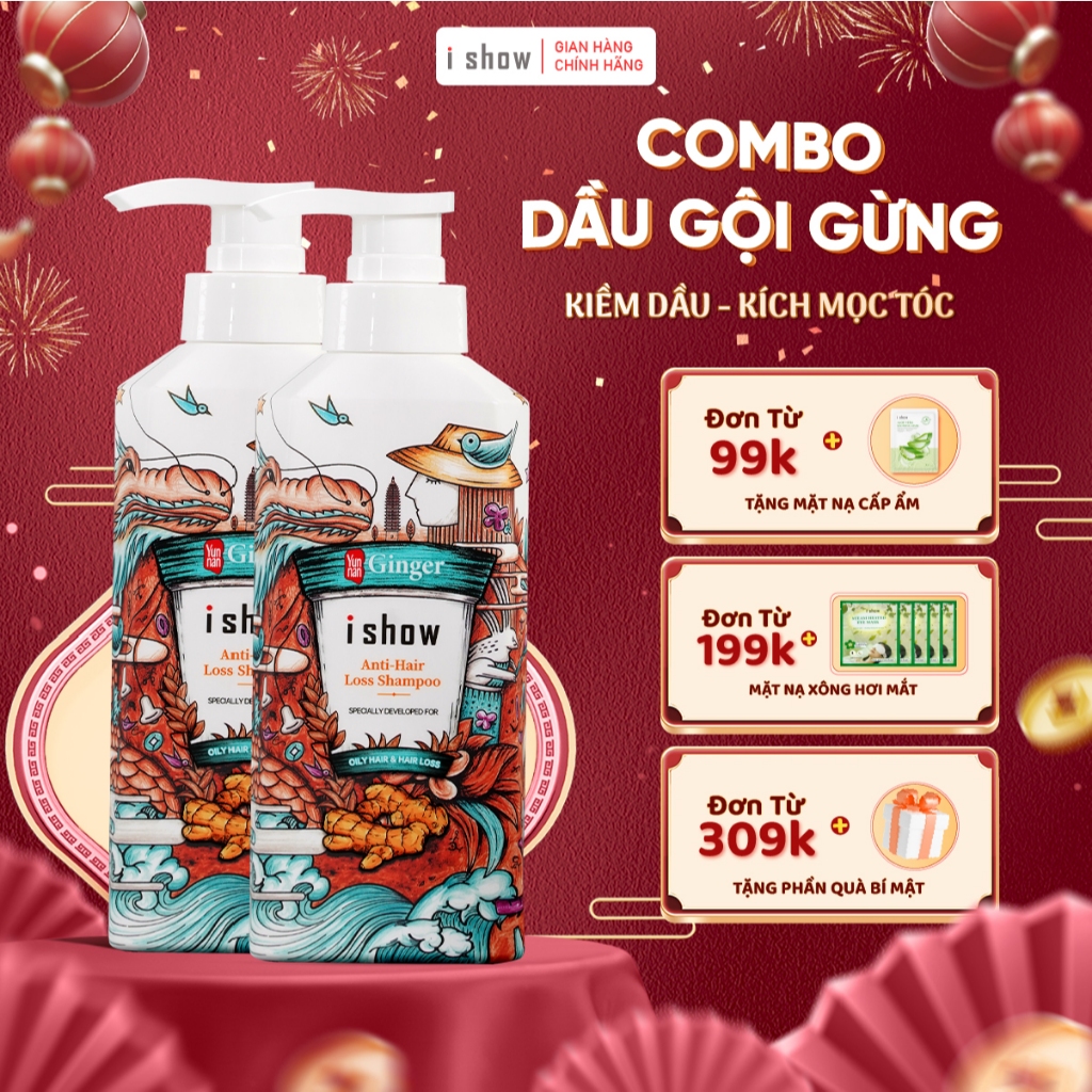 Combo 2 Chai Dầu Gội Gừng I SHOW Giảm Rụng Kích Mọc Tóc, Dầu Gội Thảo Dược 300ml/chai