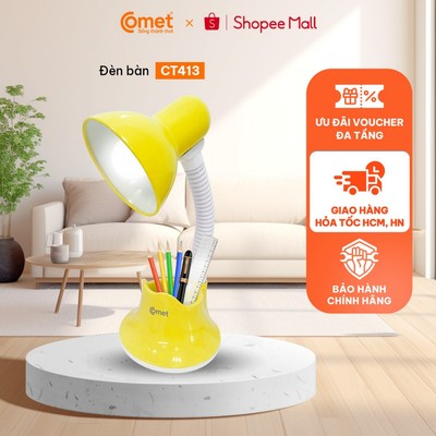 [Hỏa Tốc HCM/HN] Đèn Bàn Học Sinh Comet  CT413, Nhựa ABS, Đui Đèn E27, ánh sáng trắng/vàng, hộc đựng bút, bóng sẵn