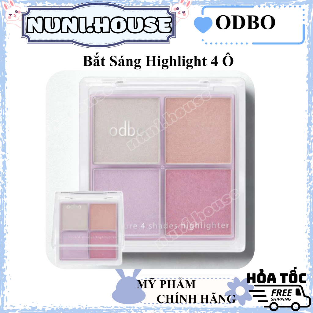 [OBBO] Phấn Má Nhũ Bắt Sáng Highlight 4 Ô Odbo Bắt Sáng Mịn Lì Signature 4 Shades Highlight OD1318 N