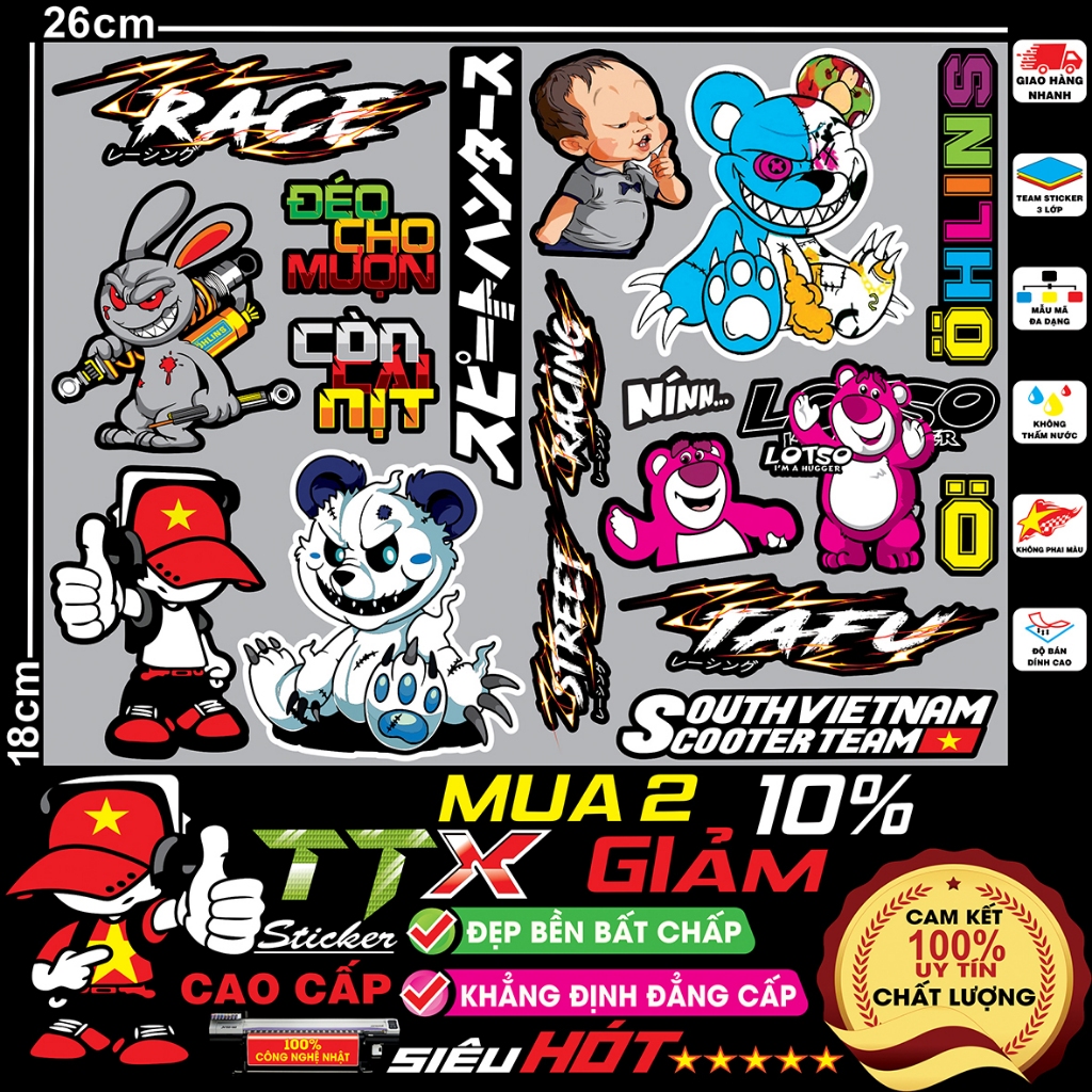 tem decal sticker team thỏ điên hung dữ chữ nhiều dán xe điện chống nước - Miếng dán hình icon logo nhiều mẫu đẹp