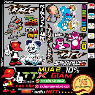 tem decal sticker team thỏ điên hung dữ chữ nhiều dán xe điện chống nước - Miếng dán hình icon logo nhiều mẫu đẹp