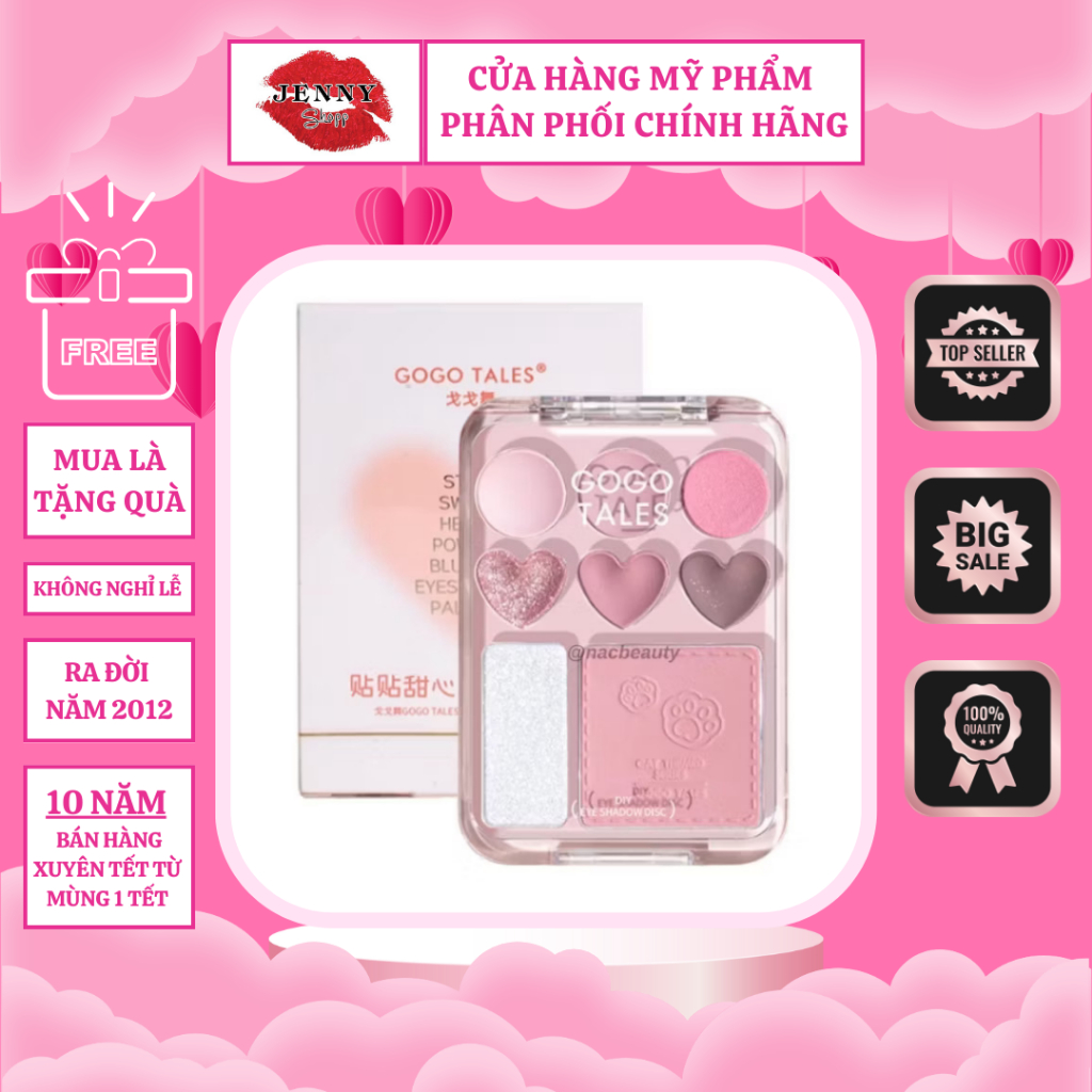 Bảng Phấn Mắt Má 8 Ô GOGO TALES Stick Sweet Heart Powder Blusher Eyeshadow Palette