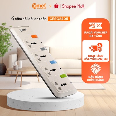 [HT HCM/HN] Ổ cắm nối dài 5M Comet CESG2405 4 lỗ 3 chấu, 4 Công Tắc, Nắp che lỗ cắm an toàn, Dây 5 mét - BH 12 Tháng