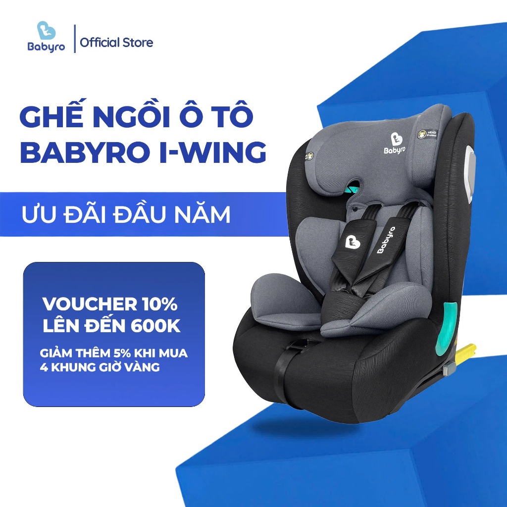 Ghế Ngồi Ô Tô Cho Bé Babyro i-Wing 3-12 Tuổi Có ISOFIX + Top Tether Chuẩn An Toàn Châu Âu ECE R129