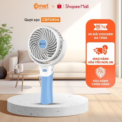 [HT HCM/HN] Quạt Cầm Tay Tích Điện COMET CRF0904 3W Gấp Gọn, Pin 1200mAh, 3 Cấp Gió, Tiện Lợi
