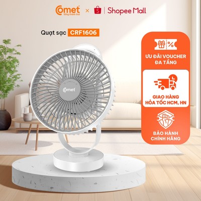 [HT HCM/HN] Quạt Sạc Tích Điện  COMET CRF1606 treo tường hoặc để bàn siêu tiện lợi
