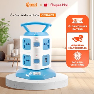 Ổ cắm điện đa năng comet ces6703 2500w hình tháp dây dài 3m 7 lỗ cắm 3 chấu và 2 cổng sạc usb