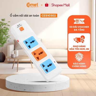 [HT HCM/HN]  Ổ Cắm Điện Nối Dài COMET CES10302 2500W Dài 2m,  3 lỗ 3 chấu,  có cầu chì bảo vệ