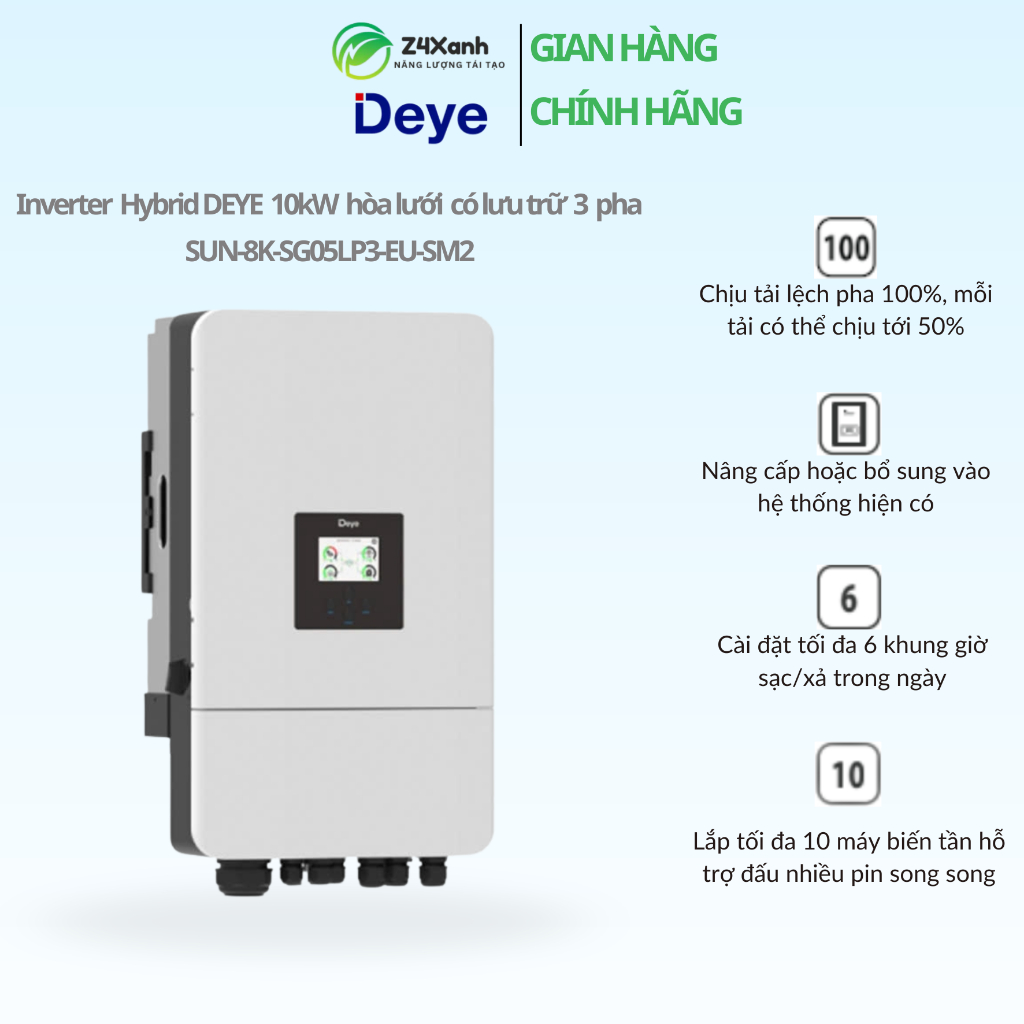 Hybrid solar inverter Deye hòa lưới bám tải có lưu trữ 3 pha SUN-8K-SG05LP3-EU-SM2