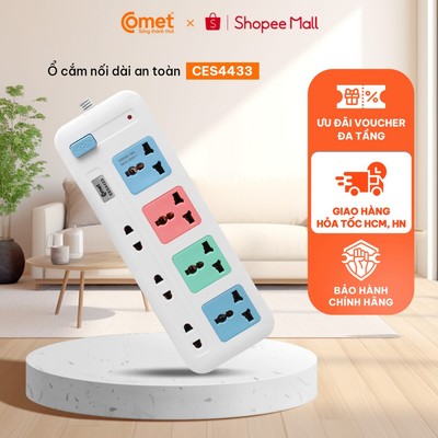 [HT HCM/HN] Ổ Cắm đa năng Comet CES4433 2500w Dây 3m, 3 Ổ 2 Chấu, 4 Ổ 3 Chấu, Nhựa ABS chịu nhiệt, Công Tắc An Toàn