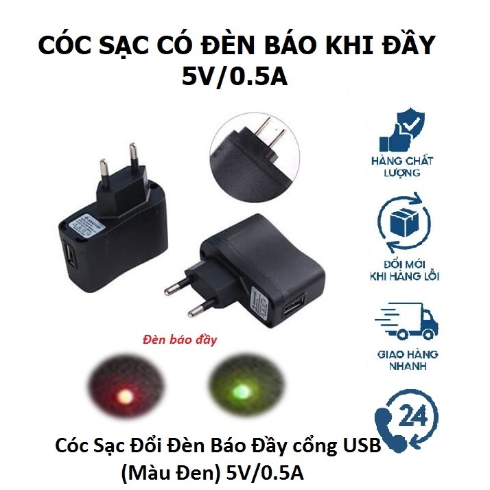 Cóc sạc 5V - 0.5A có đèn báo khi sạc cổng usb