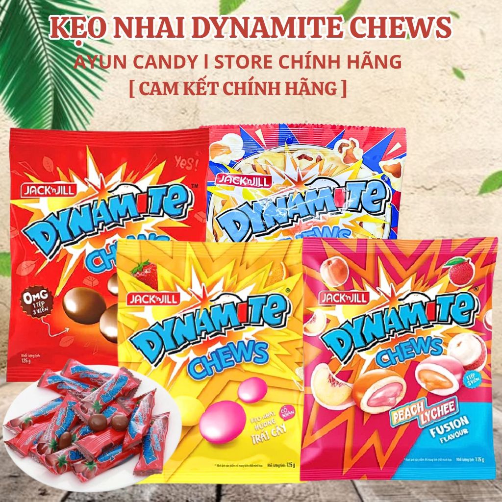 [COMBO 5 GÓI] Kẹo Nhai 3 Viên Dynamite Chews Candy (Gói 112.5g) - Kẹo Dynamite Socola Bạc Hà