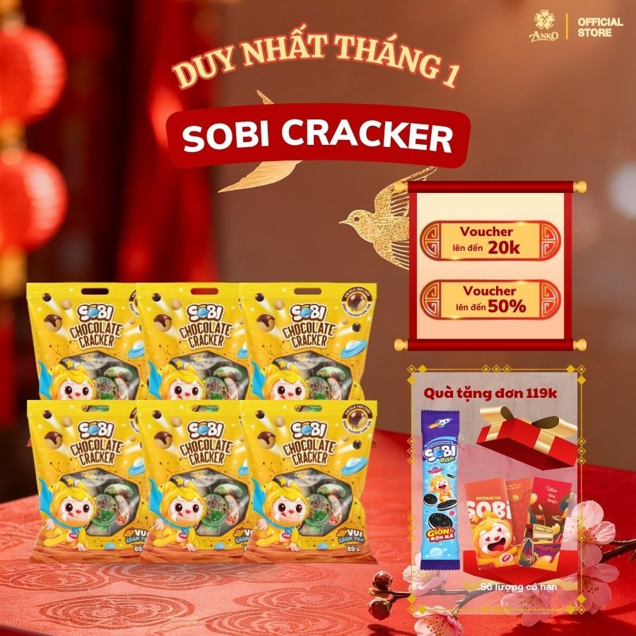 Sobi Chocolate Cracker 69g/gói | 6 gói/dây – Bánh Cracker Phủ Socola Ăn Vặt Cho Trẻ Em