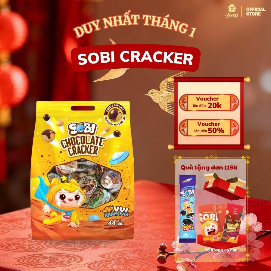 Sobi Chocolate Cracker 452g – Bánh Cracker Phủ Socola Túi Lớn, Snack Ăn Vặt Trẻ Em