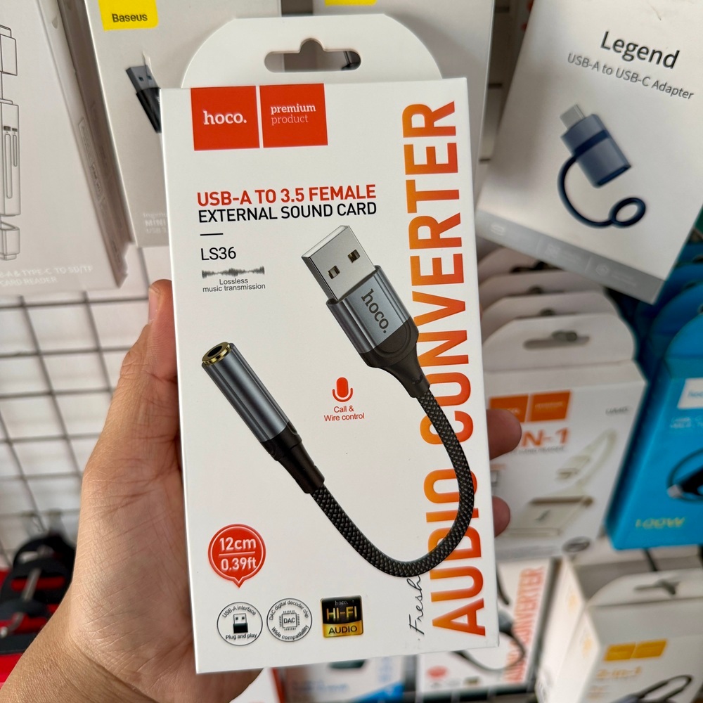 Jack chuyển USB-A to 3.5 Hoco LS36 usb sound dùng cho PC/ Laptop -Bảo Hành 3 tháng | BigBuy360 - bigbuy360.vn