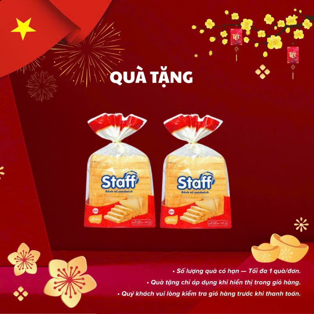 (HÀNG TẶNG KHÔNG BÁN) Combo 2 Bánh mì sandwich Staff lát mềm 275g