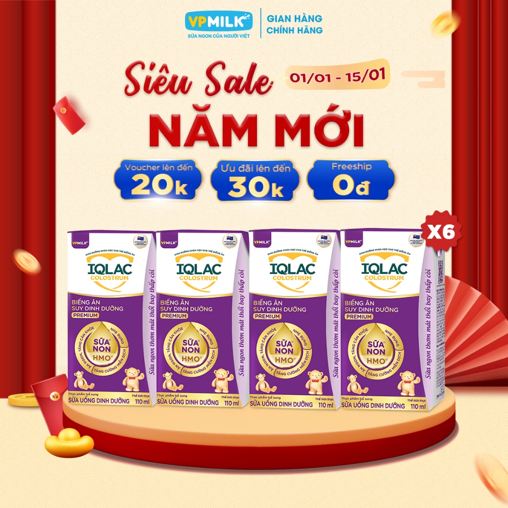 [Combo 6 Lốc] Sữa uống dinh dưỡng VPMilk IQLac Colostrum dành cho bé biếng ăn, suy dinh dưỡng premiu