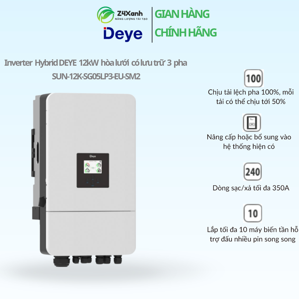 Hybrid solar inverter DEYE hòa lưới có lưu trữ 12KWP 3 pha SUN-12K-SG05LP3-EU-SM2