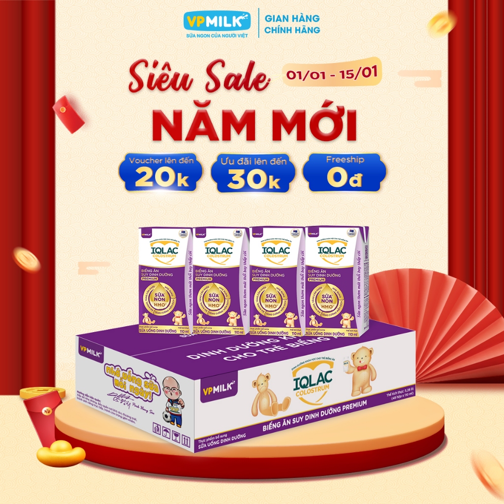 Sữa dinh dưỡng VPMilk IQLac Colostrum trẻ biếng ăn,suy dinh dưỡng 110ml (thùng 48 hộp)