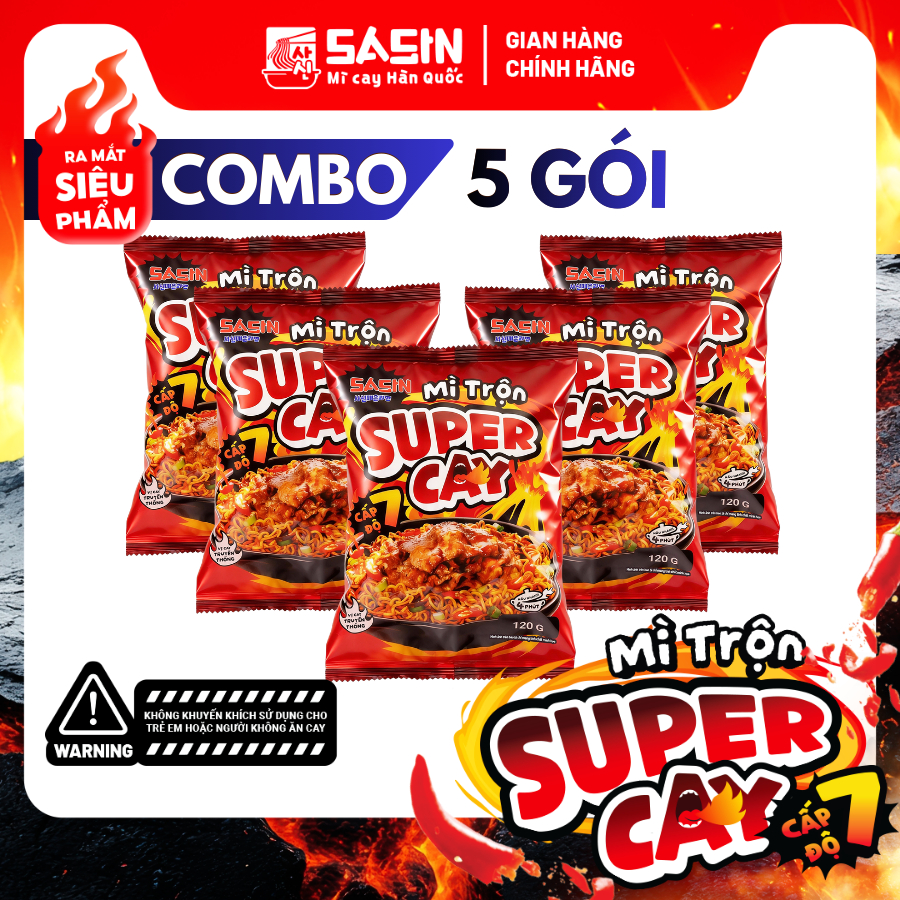 Combo 5 gói Mì Trộn Sasin Super Cay Cấp Độ 7 (120gr) BSET0170