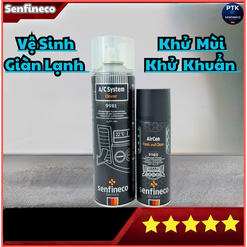 Combo Khử Mùi Khử Khuẩn Và Vệ Sinh Hệ Thống Giàn Lạnh Ô Tô Senfineco Germany 9980 +9981