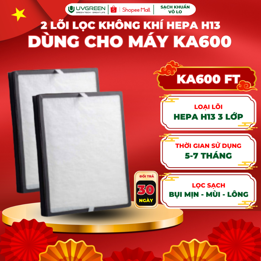 [UVG] Combo 2 Màng Lọc HEPA H13 Diệt Khuẩn Cho Máy Lọc Không Khí UVGREEN KA600 FT - Bộ Lọc 3 Lớp, Cấ