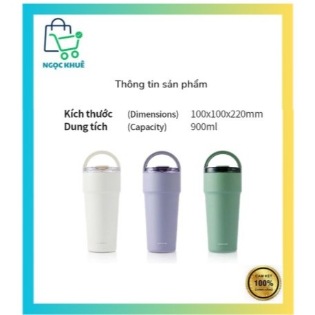 Bình giữ nhiệt Lock n lock Metro cafe top handle phủ sứ LHC4419 900ml có quai xách và ống hút đi kèm