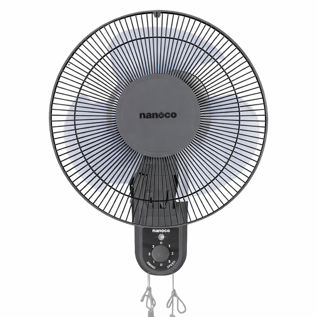 Quạt treo tường 2 dây Nanoco model NWF1218GR màu ghi (3 cấp độ gió, công suất 30W, bạc đạn )