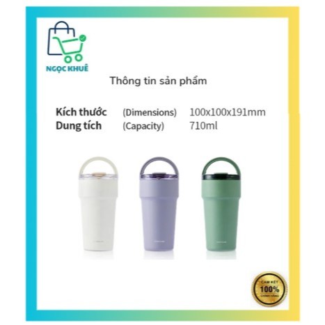 Bình giữ nhiệt Lock n lock Metro cafe top handle phủ sứ LHC4416 710ml có quai xách và ống hút đi kèm