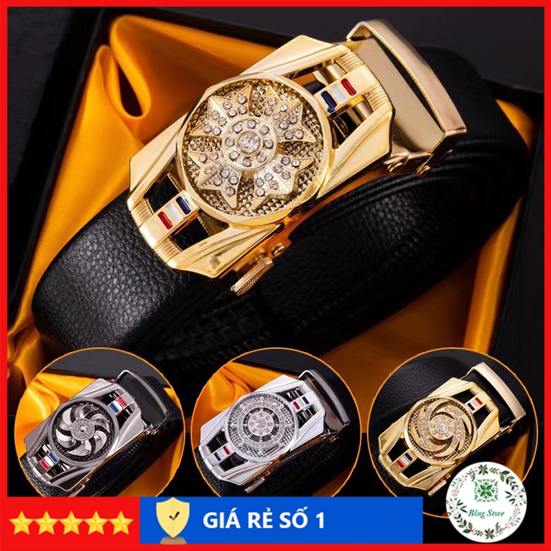 Thắt lưng nam cao cấp mặt xoay 360, Dây nịt nam khóa gạt tự động TLX03