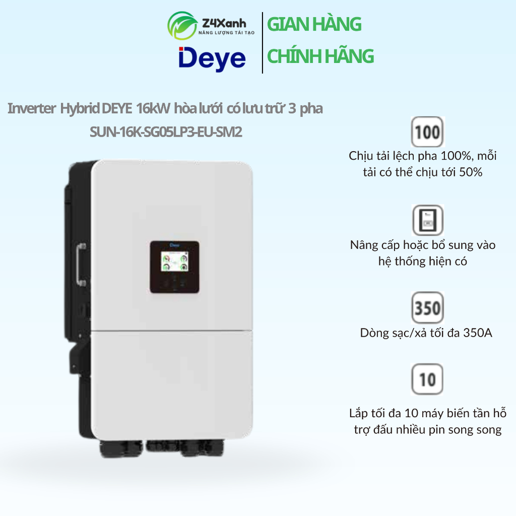 Hybrid solar inverter DEYE hòa lưới có lưu trữ 16KWP 3 pha  SUN-16K-SG05LP3-EU-SM2