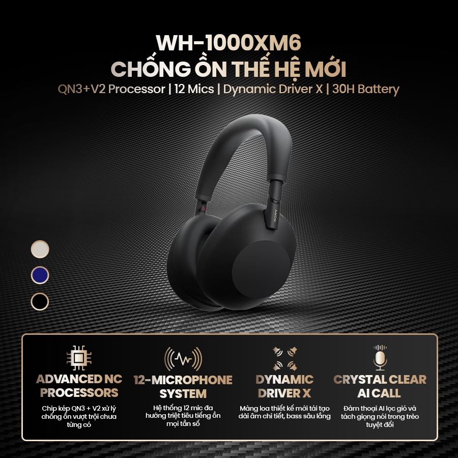 Tai nghe bluetooth chụp tai Sony WH-1000XM6 Model mới, chống ồn hàng đầu, gập gọn tiện lợi, Bass mạnh | BigBuy360 - bigbuy360.vn