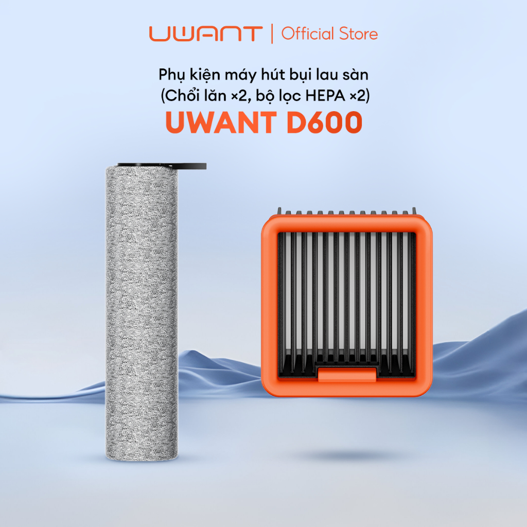 Chổi lăn x2 và bộ lọc HEPA x2 Uwant - Phụ kiện máy hút bụi lau sàn Uwant D600