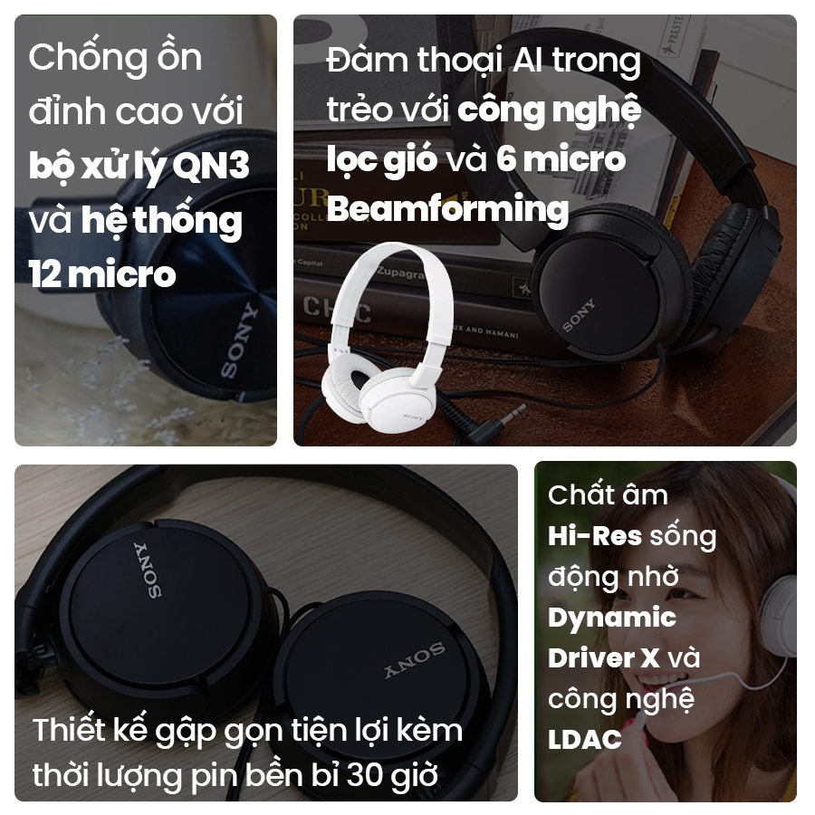 Tai nghe dây Sony MDR-ZX110AP choàng đầu, màng loa 30mm, âm thanh cân bằng, tích hợp micro đàm thoại | BigBuy360 - bigbuy360.vn