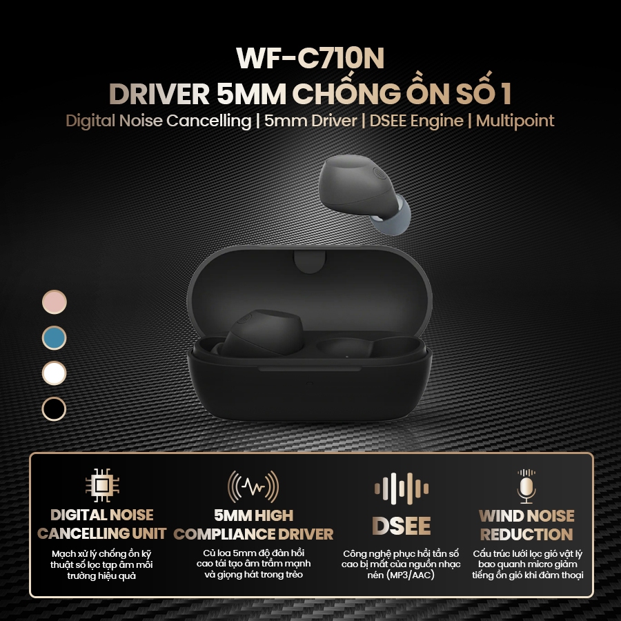 Tai nghe bluetooth chống ồn Sony WF-C710N nhỏ gọn 5.2g, pin 8.5 giờ, chống nước IPX4 kết nối đa điểm | BigBuy360 - bigbuy360.vn