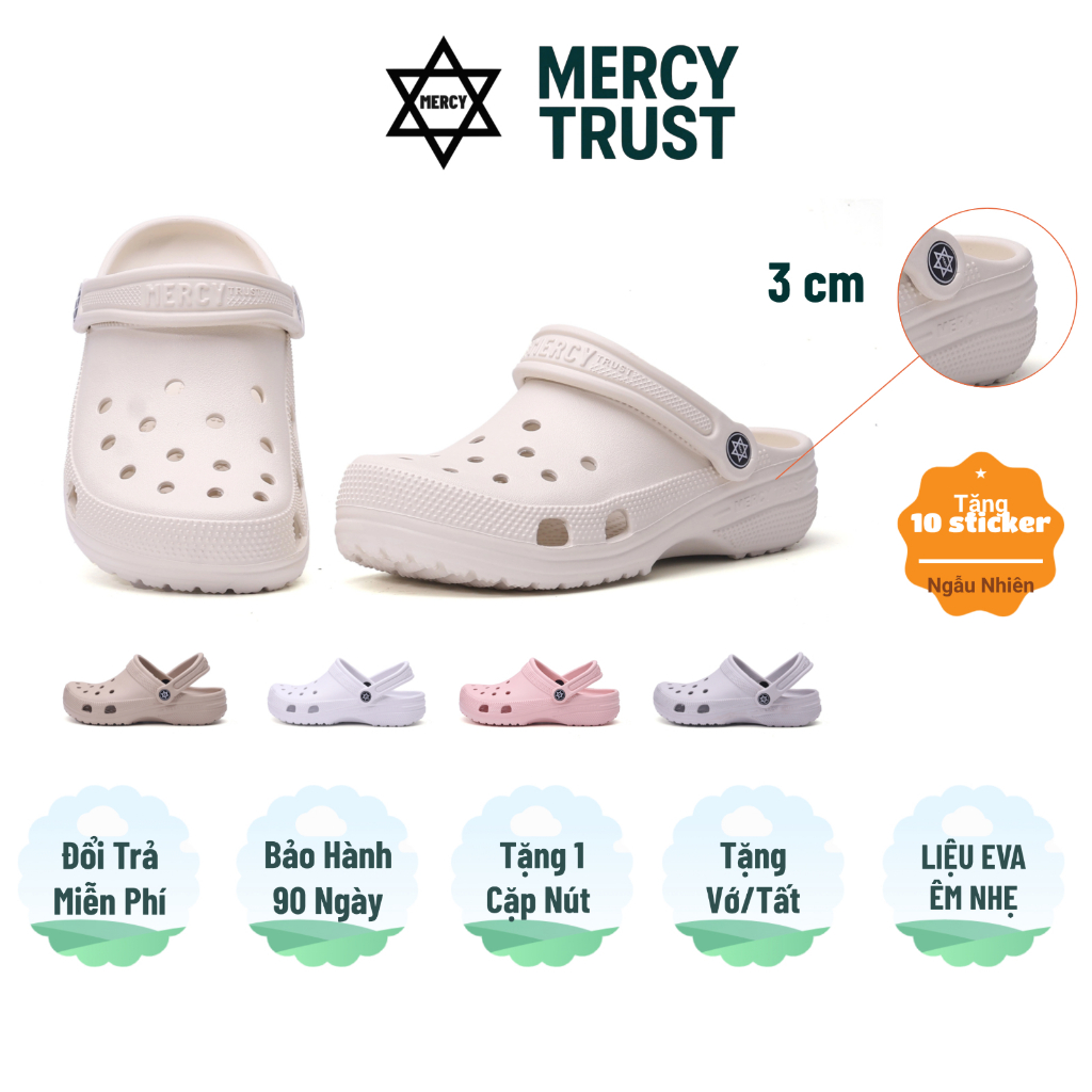 [ Tặng 10 STICER, Vớ]Dép Sục MERCY TRUST BASIC MC21 Liệu EVA Classic Clog Cao 3cm Êm Nhẹ đúc nguyên khôi nam nữ
