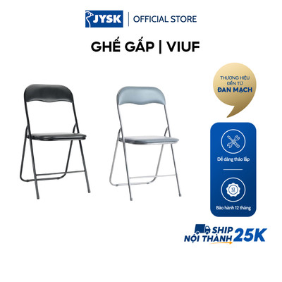 Ghế gấp | JYSK VIUF | kim loại/da PU | đen/xám | R42xS43xC81cm