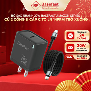 Bộ Sạc Nhanh 20W Basefast B26 Củ Sạc PD 20W Kèm Cáp Sạc Bọc Dù Bền Cho 8 Plus/Xs/11/12/13/14 Pro