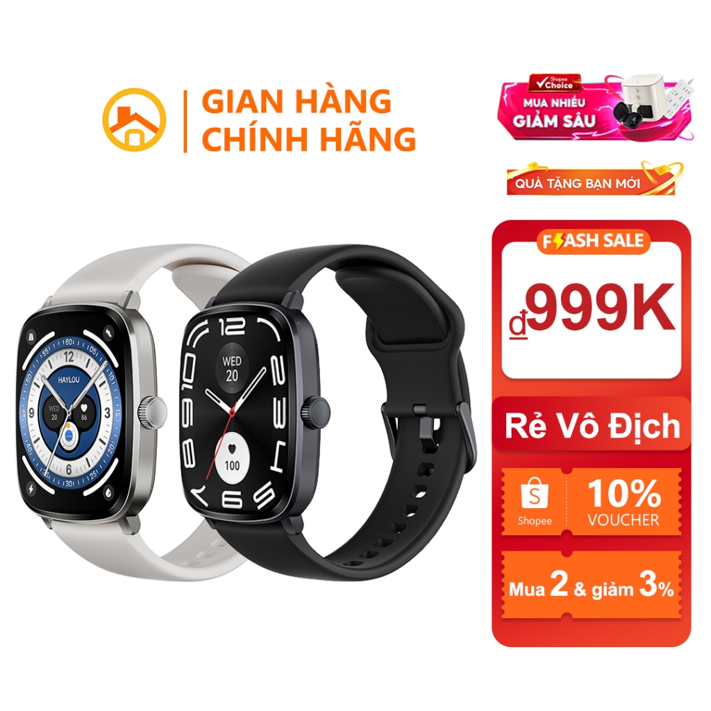 Đồng hồ thông minh Haylou LS19 - Pin 15 ngày, màn hình 1.4 inch cảm ứng đầy đủ, hỗ trợ giám sát nhịp