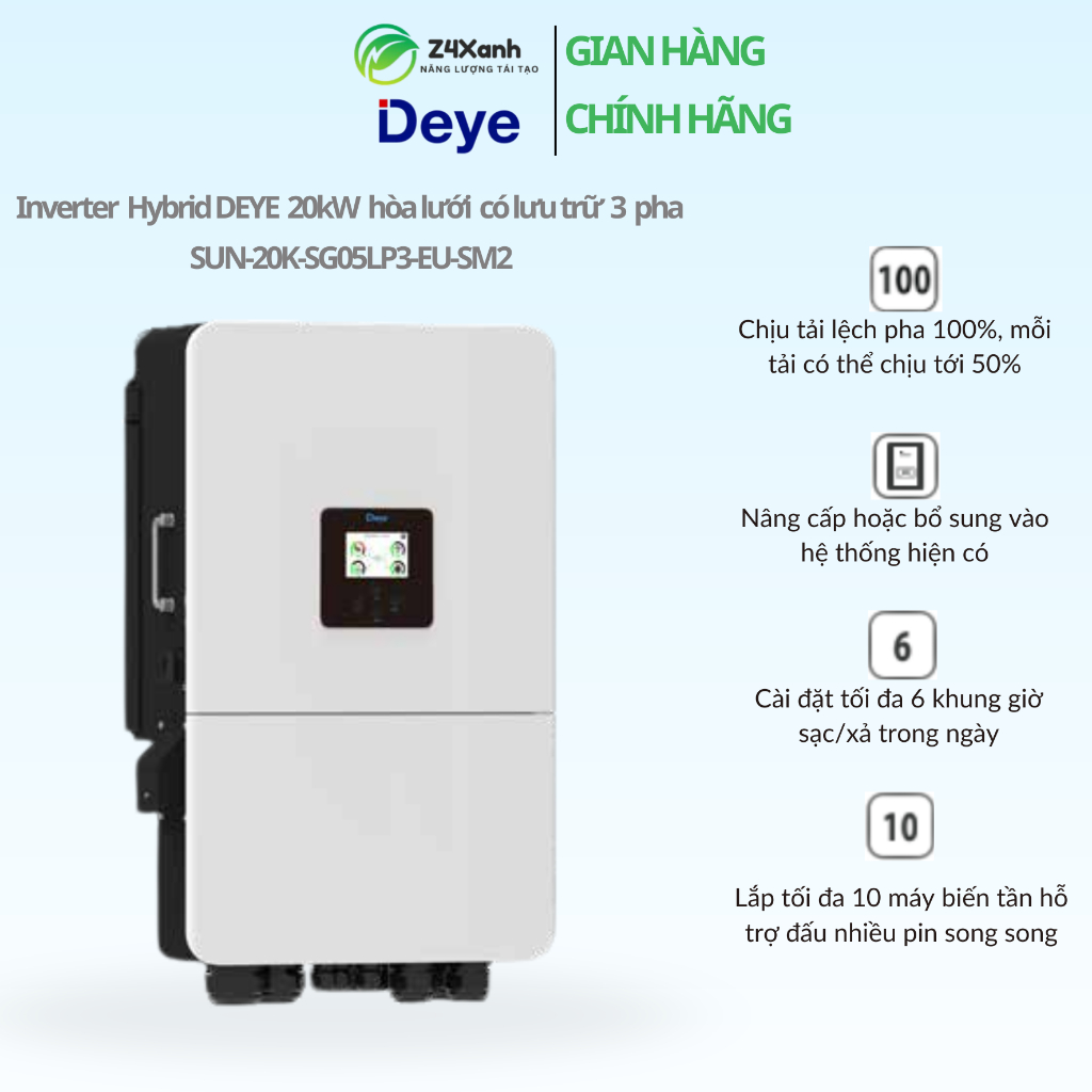 Hybrid solar inverter DEYE hòa lưới có lưu trữ 20KWP 3 pha SUN-20K-SG05LP3-EU-SM2