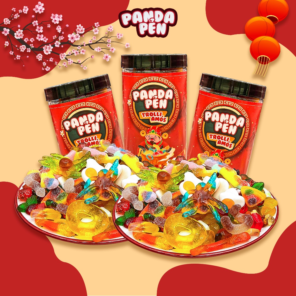 Hũ Kẹo Tết Kẹo Dẻo Đức 600gr Mix 46 Vị - Ăn Vặt Panda Pẻn Kẹo Dẻo Nhập Khẩu, Kẹo Không Chảy Nước