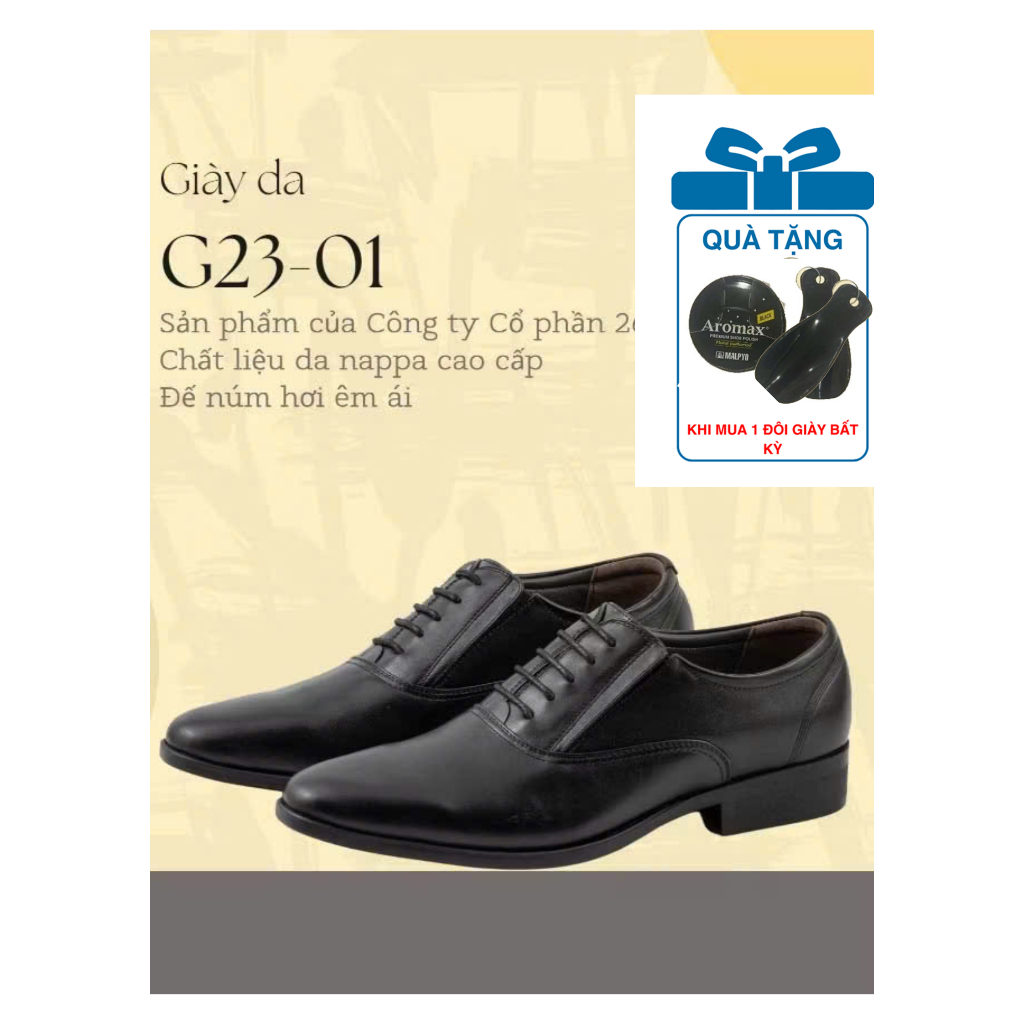 Giày da nam G23-01 da Nappa cao cấp Chính hãng Công ty Cổ phần 26 (*tặng kèm hộp xi + đón gót)