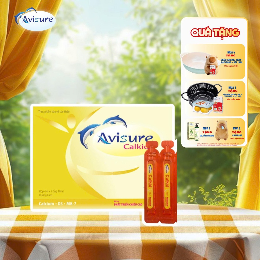 [QUÀ NHƯ HÌNH]Canxi cho bé Avisure Calkid, canxi hữu cơ chứa D3MK7 bé cứng cáp khỏe mạnh, hỗ trợ phá