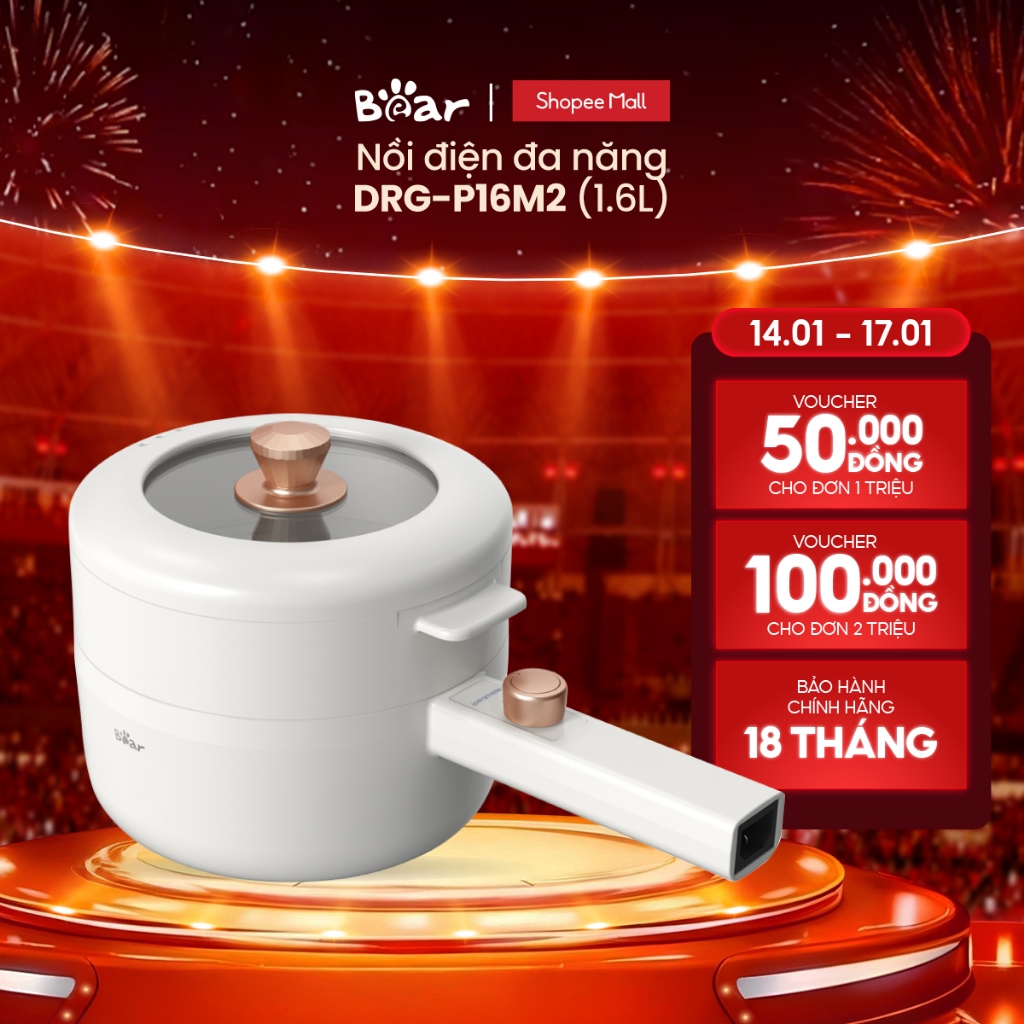 [Livestream] Nồi điện đa năng 1.6L Bear P16M2/ E15P2 (kèm khay hấp) - Chính hãng BH 18 tháng