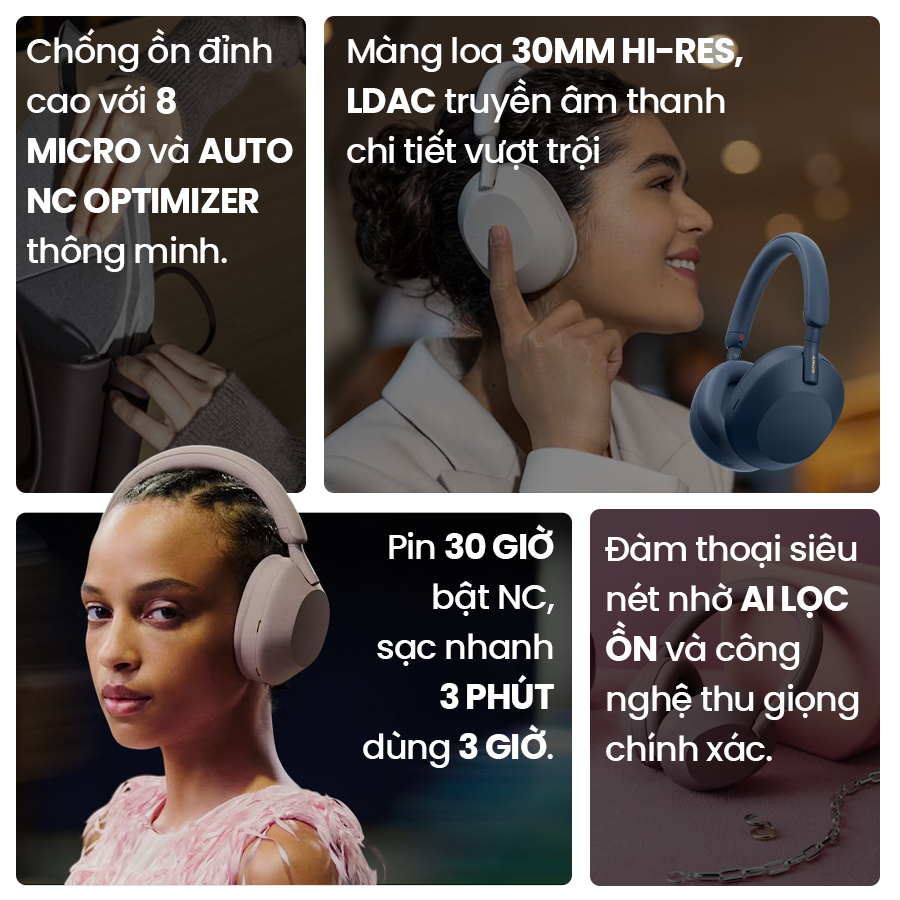 Tai nghe bluetooth Sony WH-1000XM5 màng loa 30mm chuẩn Hi-Res, công nghệ Auto NC Optimizer chống ồn | BigBuy360 - bigbuy360.vn