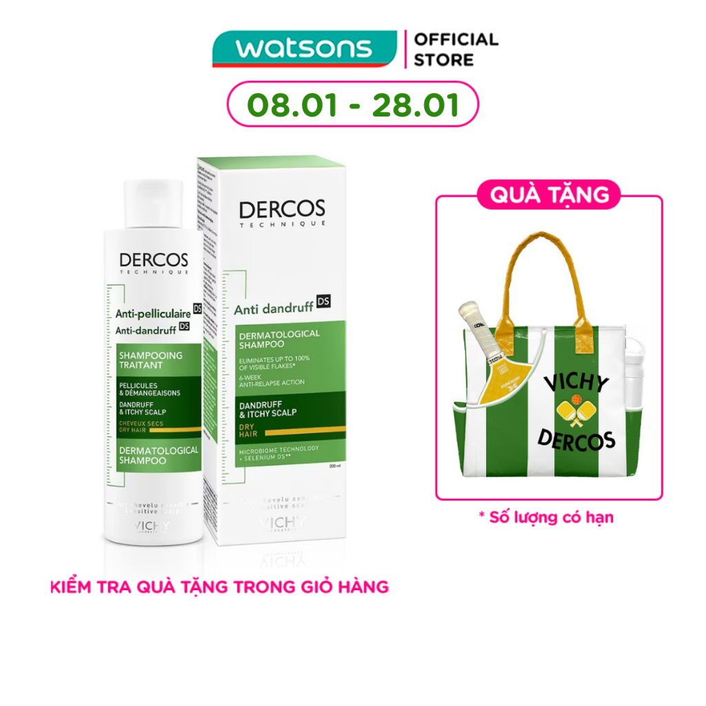 Dầu Gội Vichy Giảm Gàu Cho Da Đầu Dầu Dercos Shampoo Dandruff & Itchy Scalp 200ml