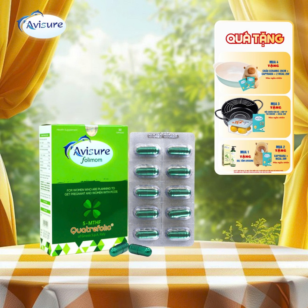 [QUÀ Y HÌNH]Avisure Folimom 5-MTHF hỗ trợ bổ trứng cho phụ nữ chuẩn bị mang thai hộp 30 viên