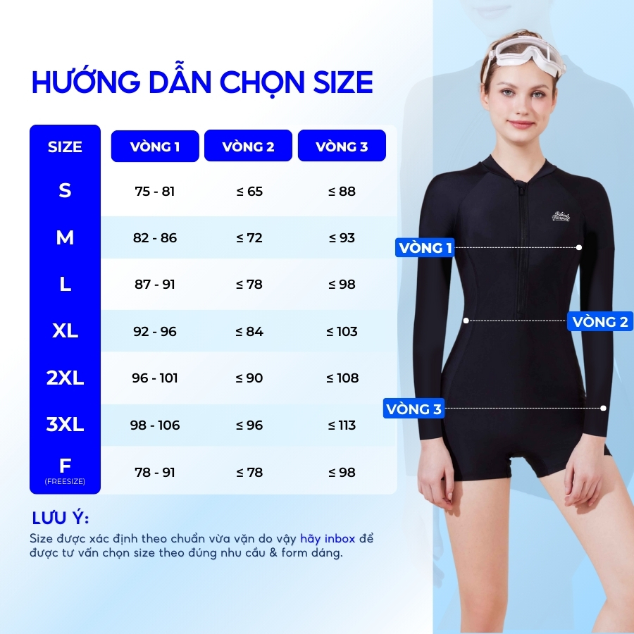 Đồ bơi một mảnh nữ tay dài chống UV đi du lịch - Bikini Passport - BS260_BL | BigBuy360 - bigbuy360.vn