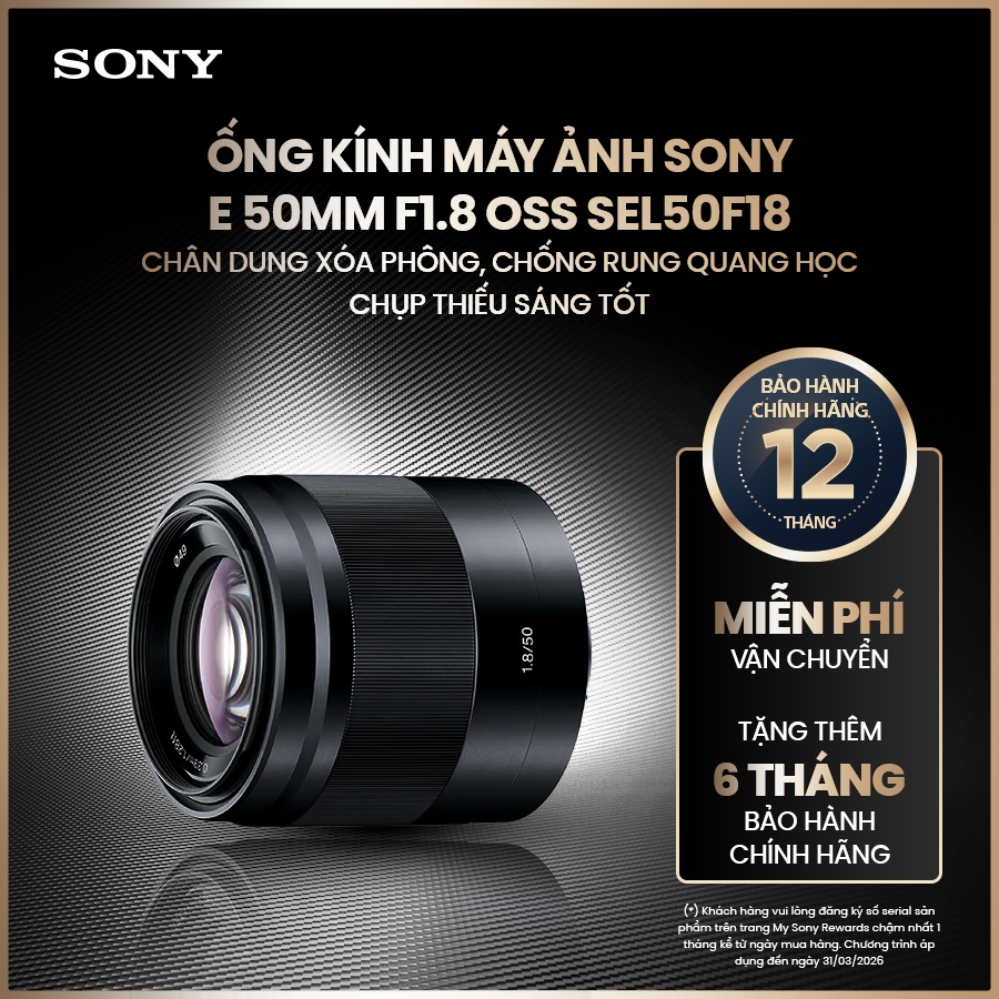 Ống kính máy ảnh Sony E 50mm F1.8 OSS SEL50F18 chân dung xóa phông, chống rung quang học chụp thiếu 
